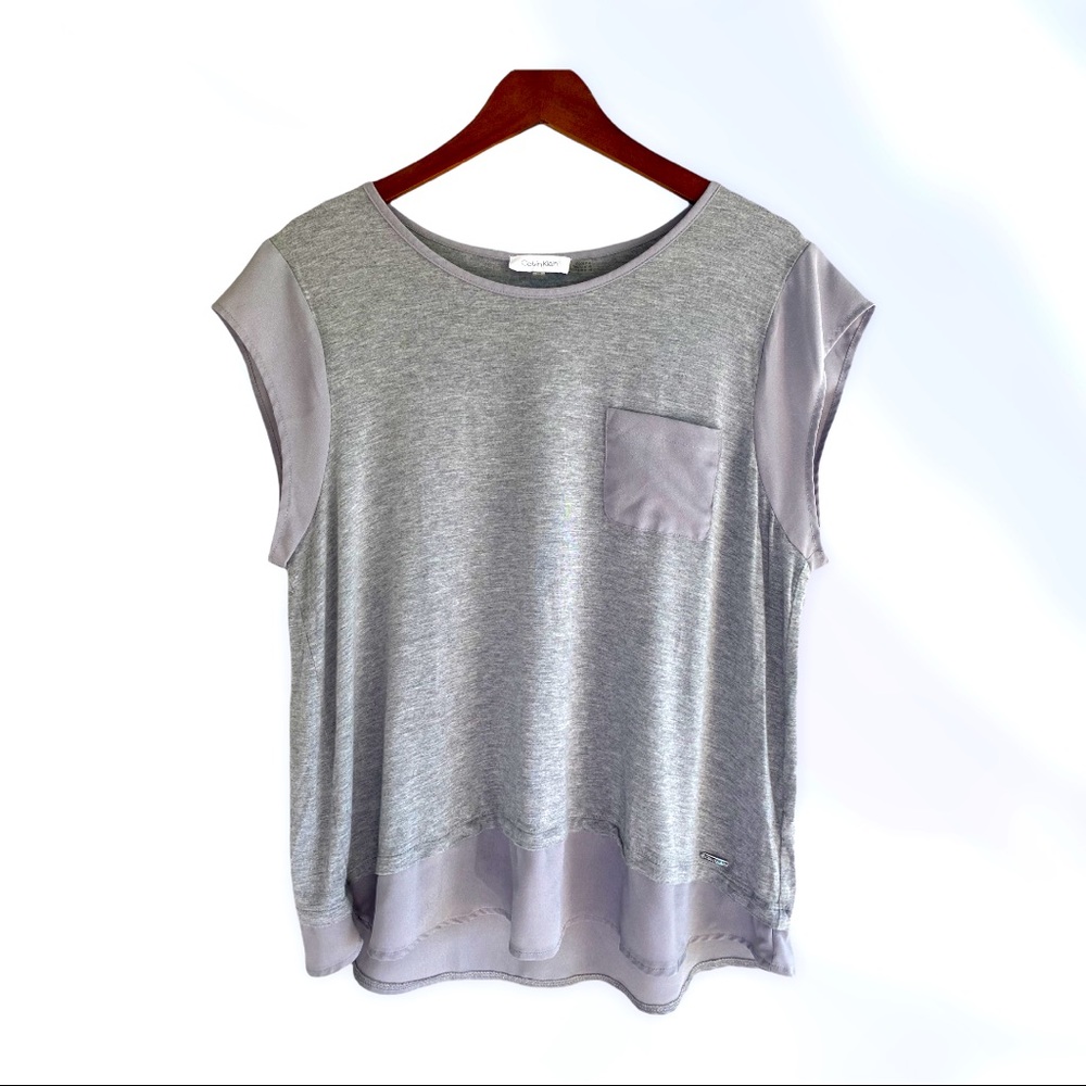 COPY - Calvin Klein Womens Layered Heather Grey Tshirt With Satin Pocket Size XL